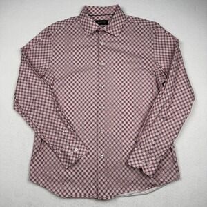 Bugatchi Shirt Mens Large Pink Geometric 8 Way Stretch Long Sleeve Button Up